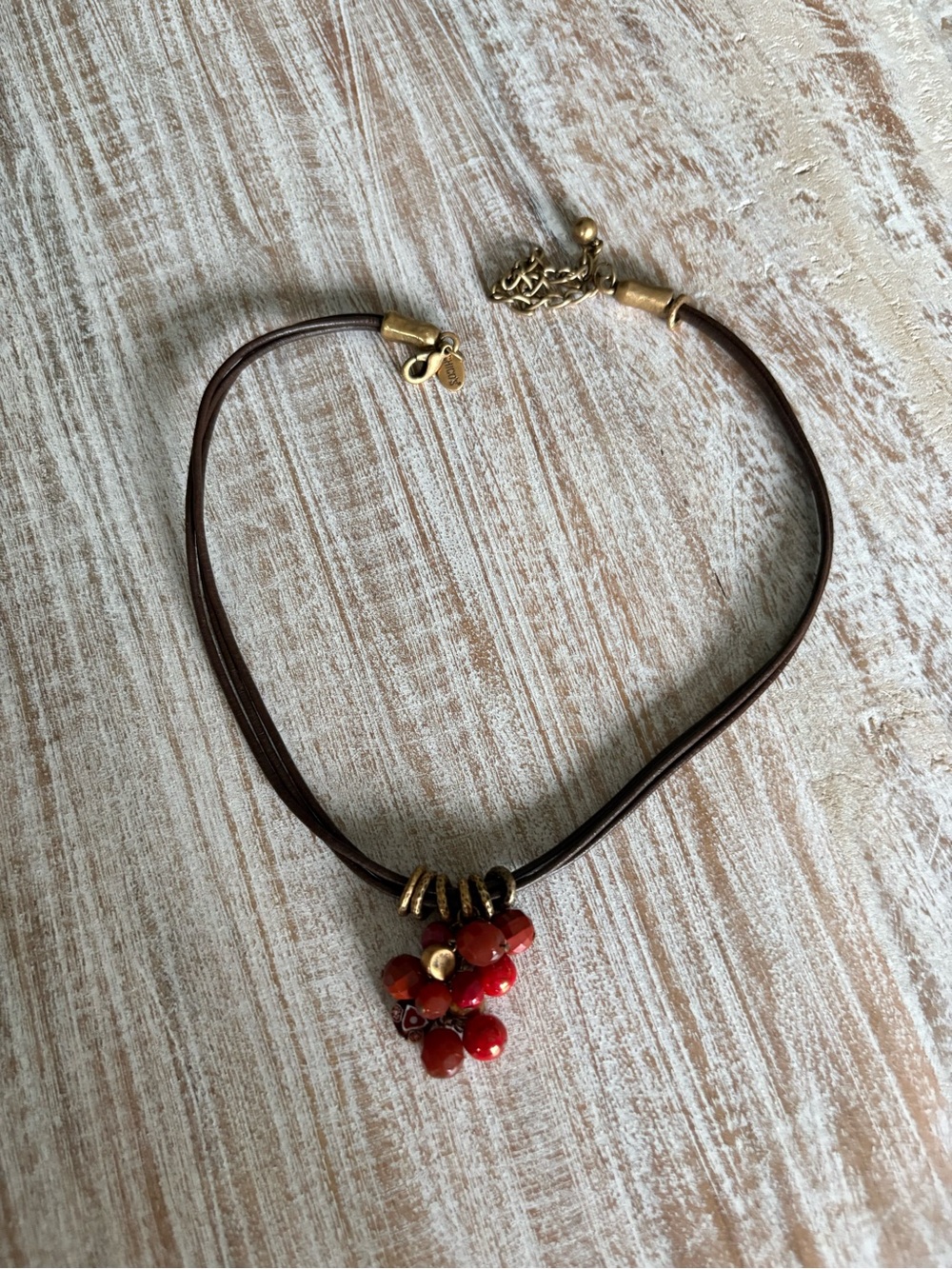 Chico’s Leather Cord Red Bead Cluster Necklace Grape Nature Earth Inspired